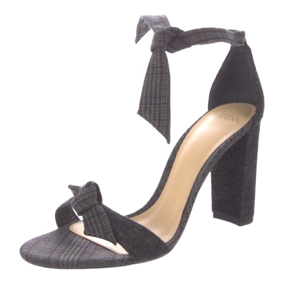 ALEXANDRE Birman Clarita Gray Wool Plaid Check Sandals Block Heels Shoes 9 39